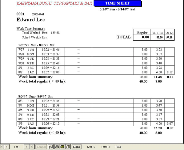 time sheet